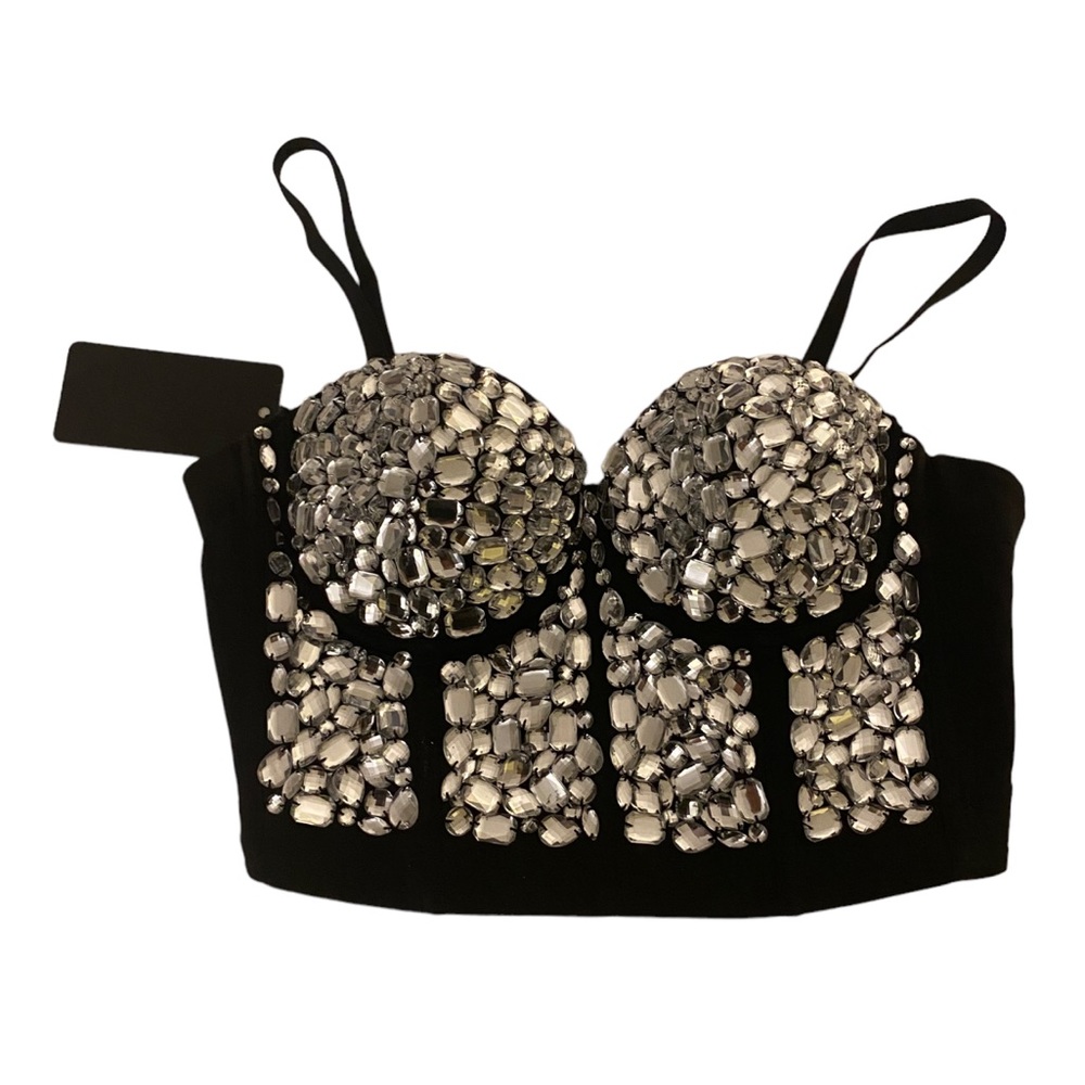 She’s Moda Diamond Rhinestone Black Bustier, Size 38, NWT, $135